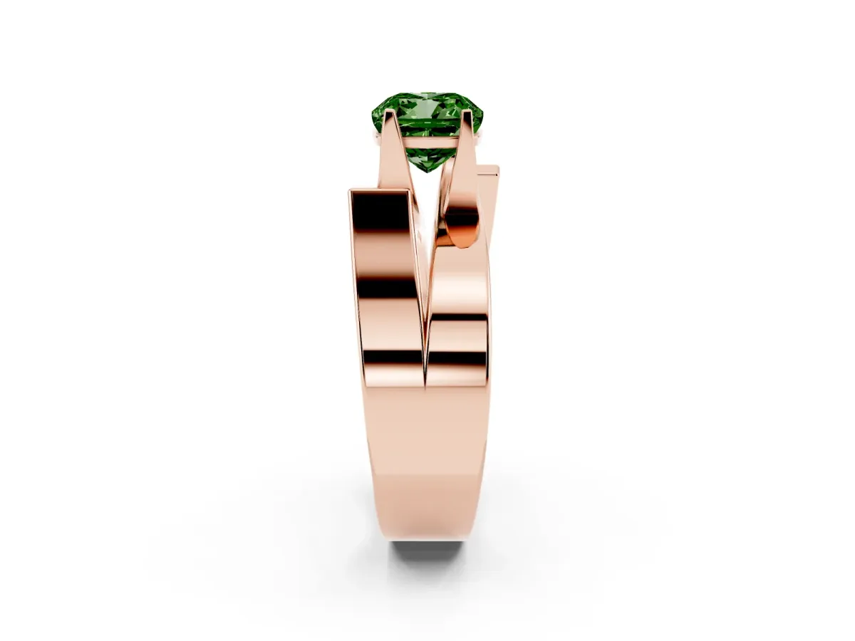 Fancy Green Modern Tension Set Cushion Cut Diamond Solitaire Wide Band Ring Rose gold