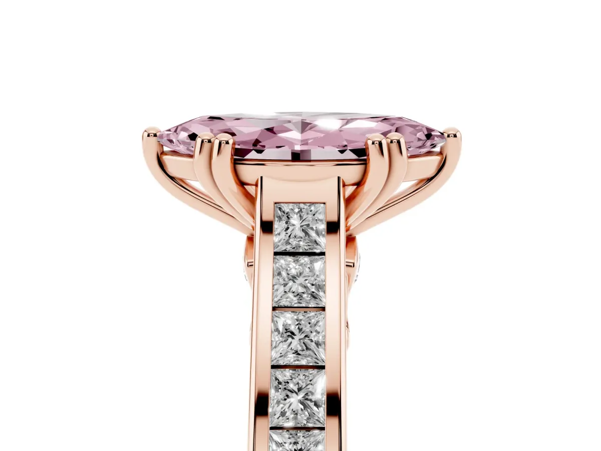 Fancy Pink Marquise Cut Cut Channel Set Solitaire Engagement Ring with Prong Setting Rose gold