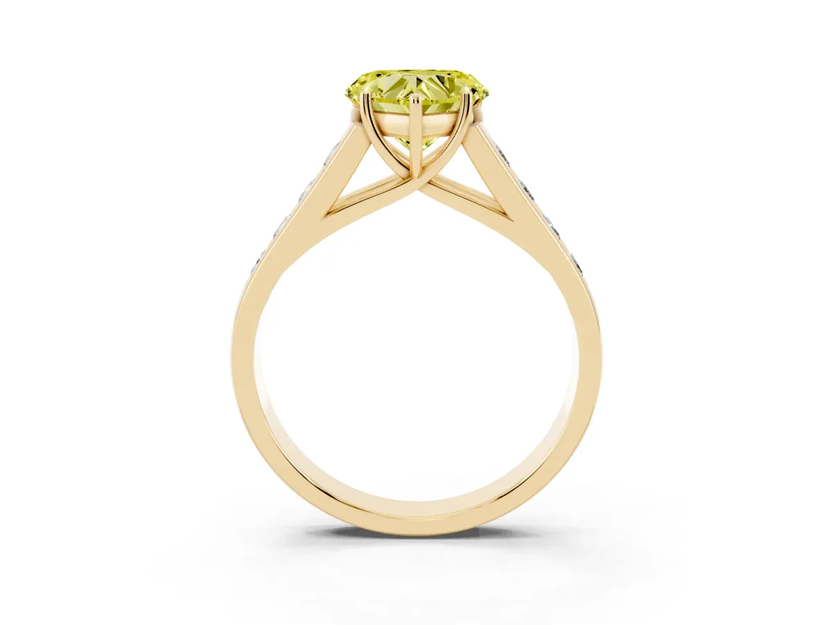 Fancy Yellow Heart Cut Solitaire Channel-Set Diamond Engagement Ring with Four-Prong Setting Yellow gold