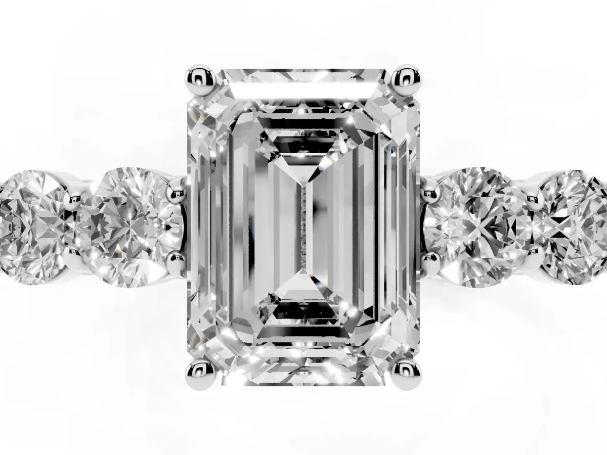 Emerald Cut Cut Diamond Five-Stone Prong Set White Gold Ring Silver