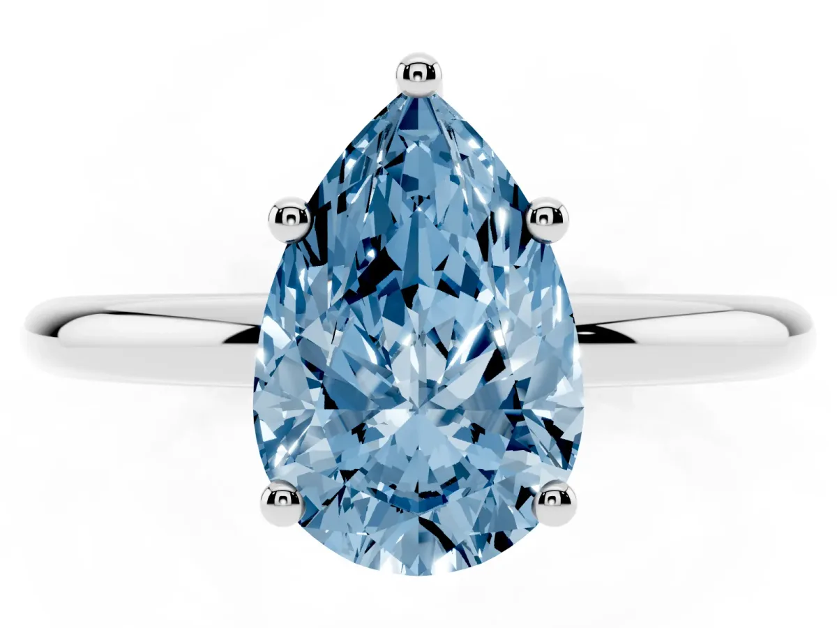 Fancy Blue Pear Cut Cut Solitaire Engagement Ring with Four-Prong Setting and Classic Band Silver