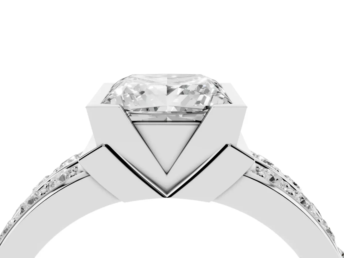 Princess Cut Brilliant Diamond Channel Set Wide Band Ring with Bezel Setting Platinum