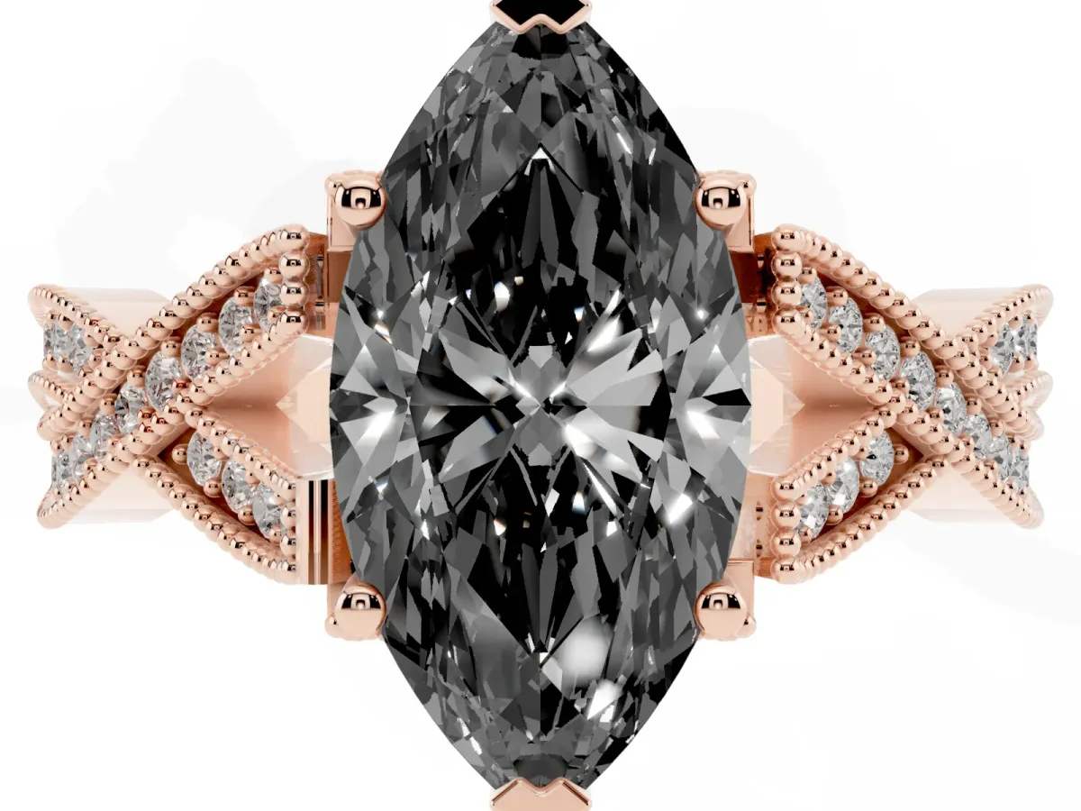 Fancy Black Marquise Cut Cut Diamond Twisted Band with Milgrain Pave Setting and Four-Prong Setting Rose gold