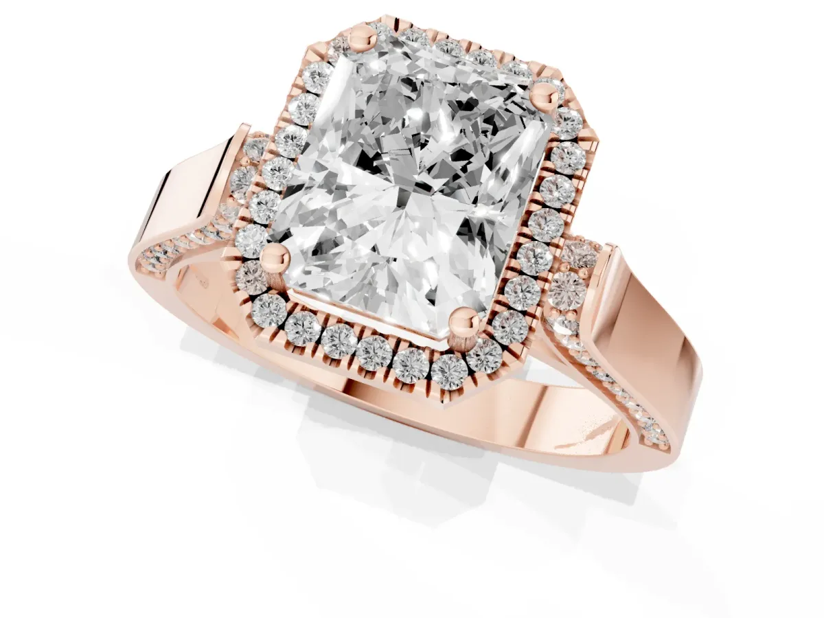 Radiant Cut Halo Pave Split Shank Prong Setting Ring Rose gold