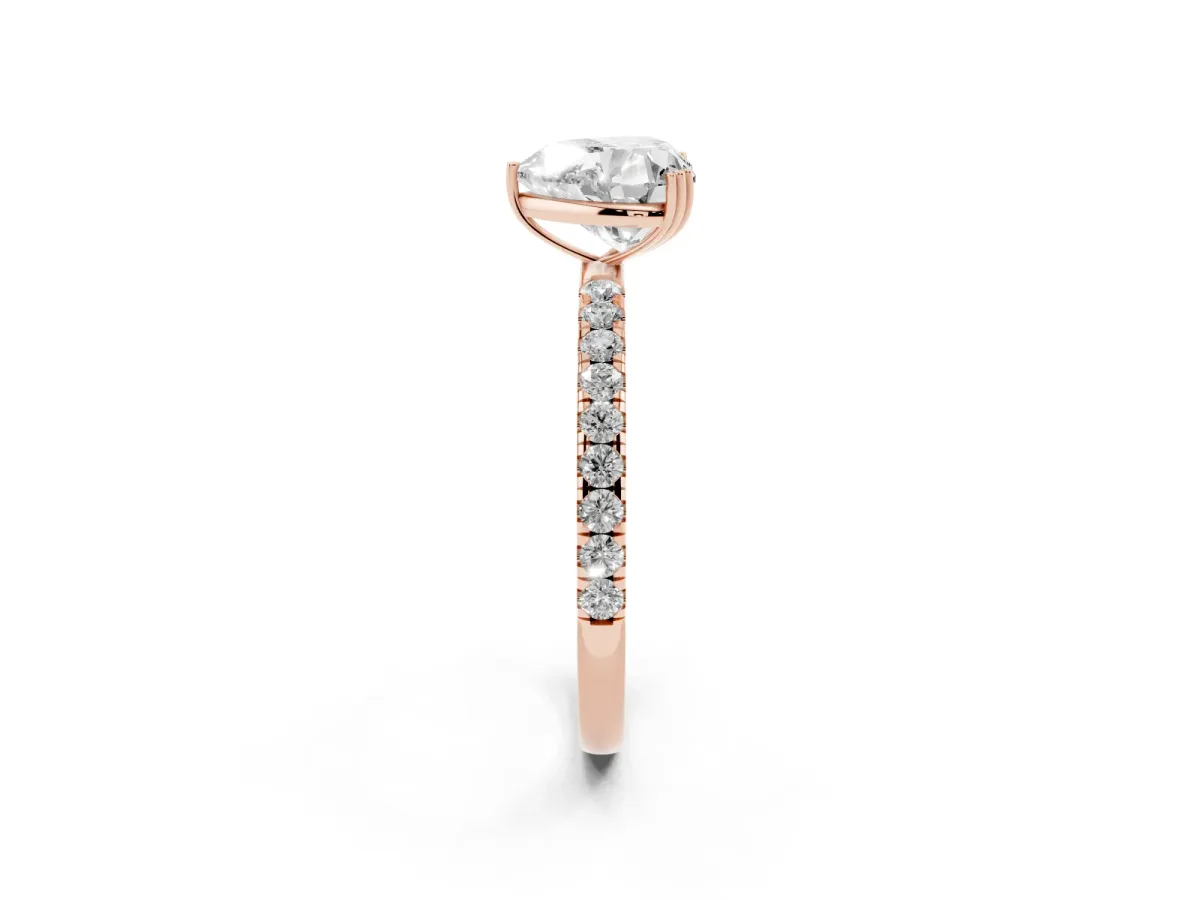 Heart Cut Brilliant Solitaire with Pavé Band and Claw Prong Setting Rose gold