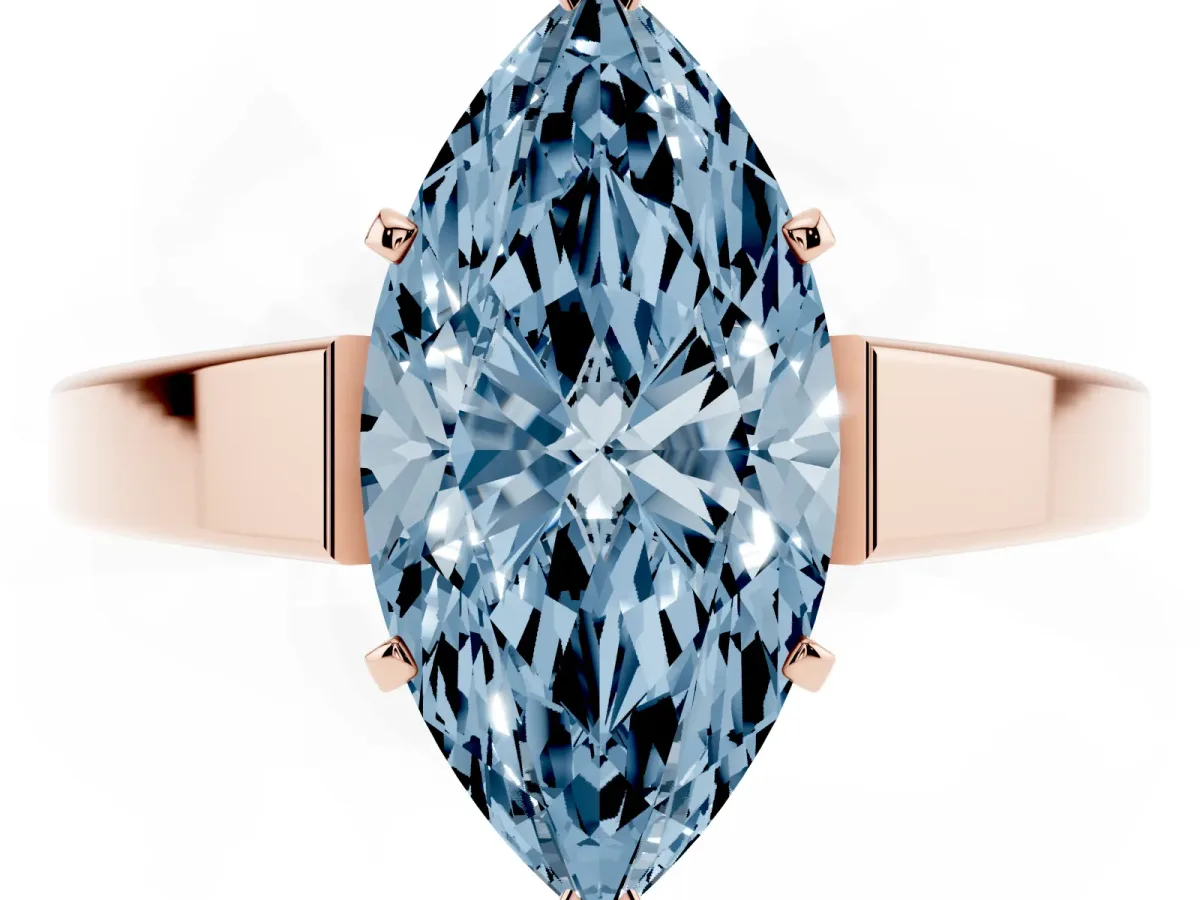 Fancy Blue Marquise Cut Solitaire Engagement Ring with Four-Prong Setting and Tapered Band Rose gold