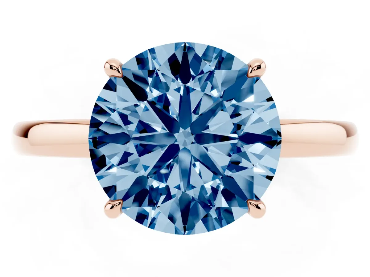 Fancy Blue Round Cut Solitaire Engagement Ring with Cathedral Band and Four-Prong Setting Rose gold