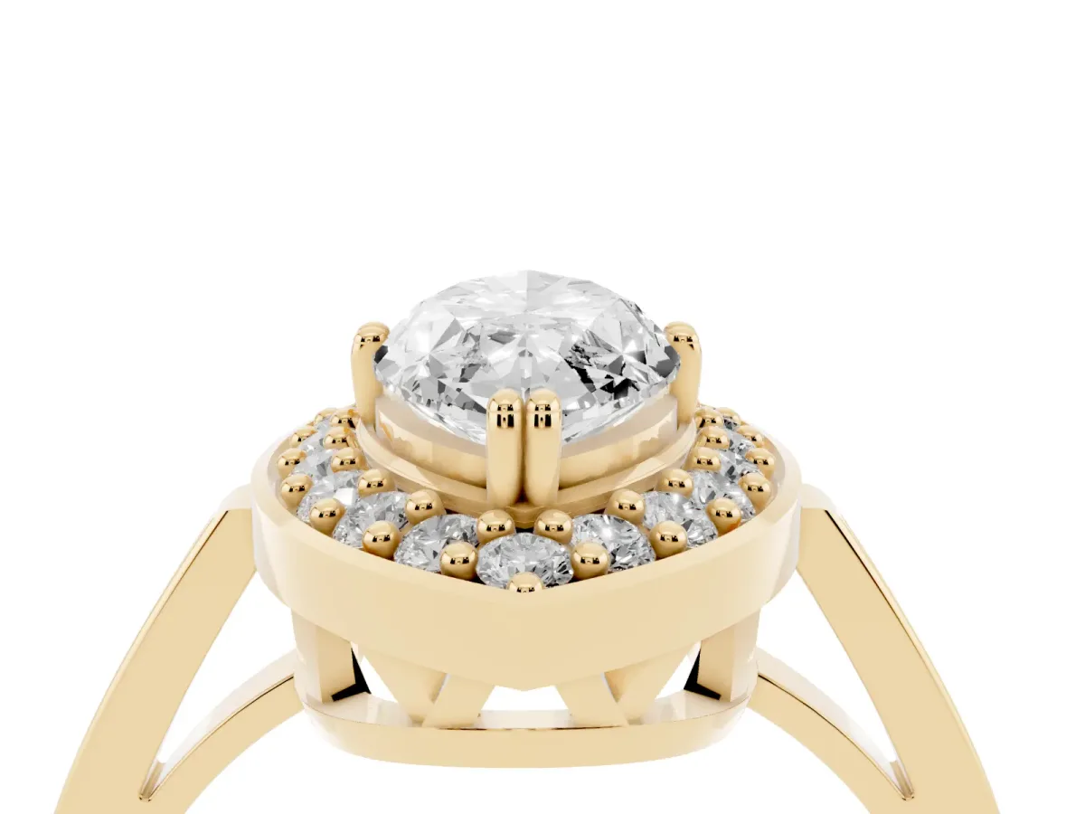 Marquise Cut Diamond Halo Ring with Split Shank and Four-Prong Setting Yellow gold