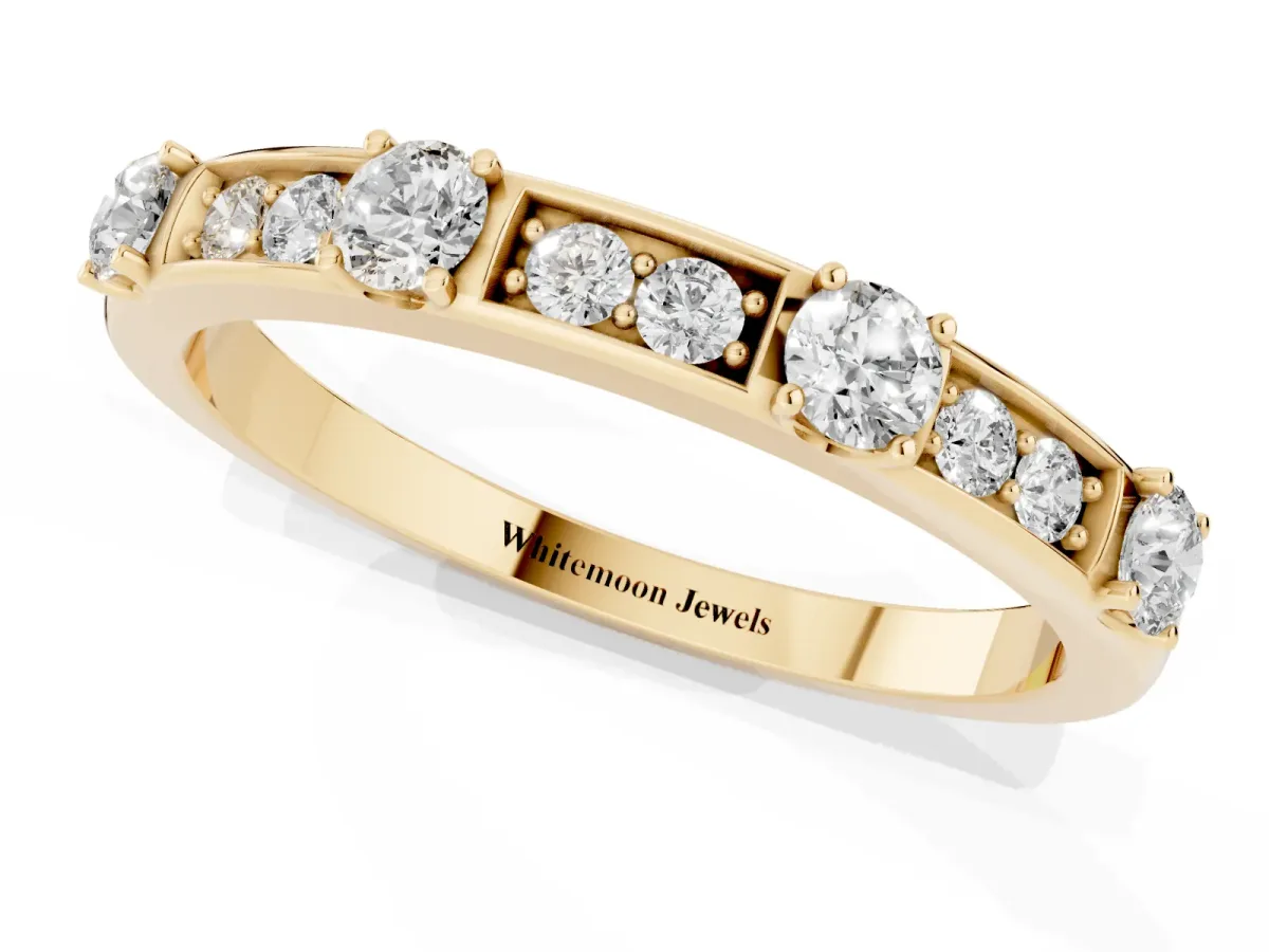 Round Diamond Channel Set Eternity Band with Prong Setting Yellow gold
