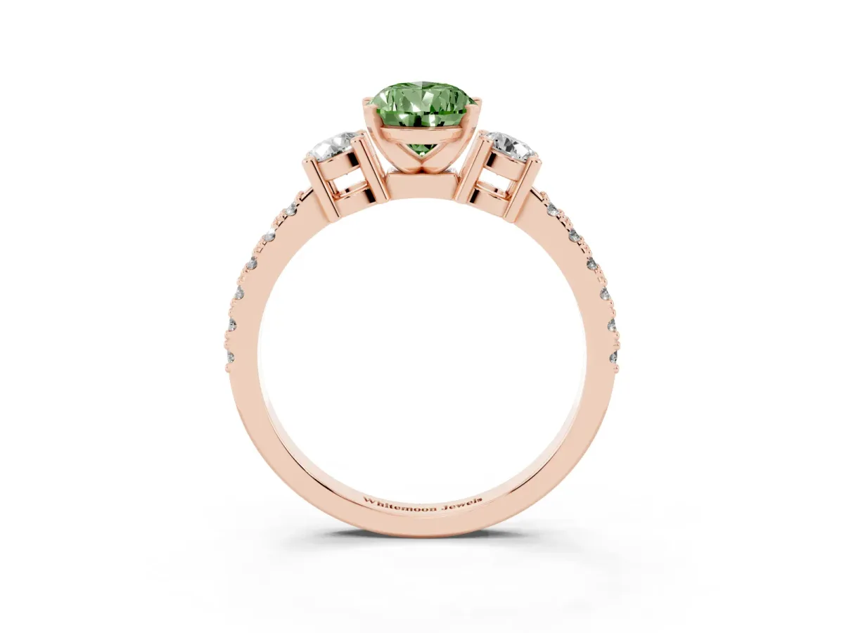 Fancy Green Pear Cut Three-Stone Diamond Pavé Band with Prong Setting Rose gold