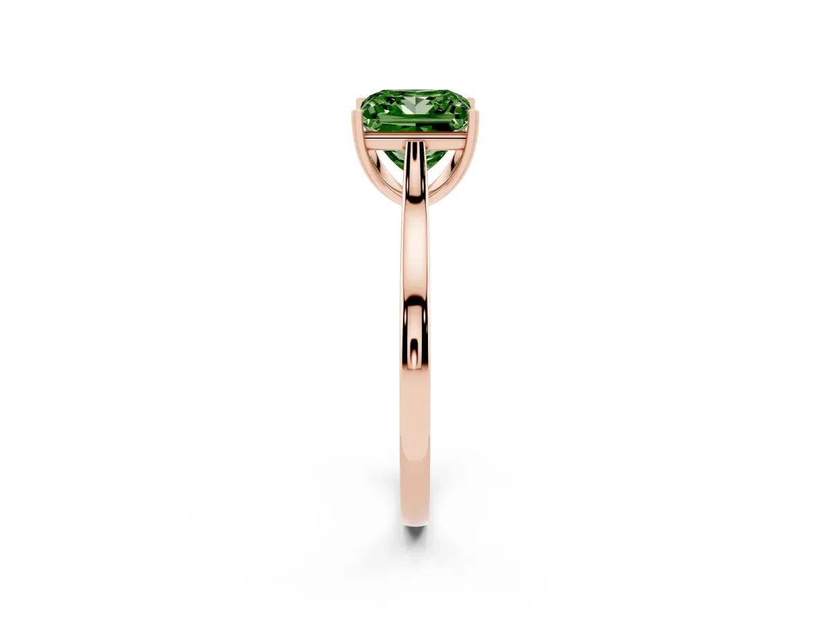 Fancy Green Princess Cut Solitaire Heart Prong Engagement Ring with Tapered Band Rose gold
