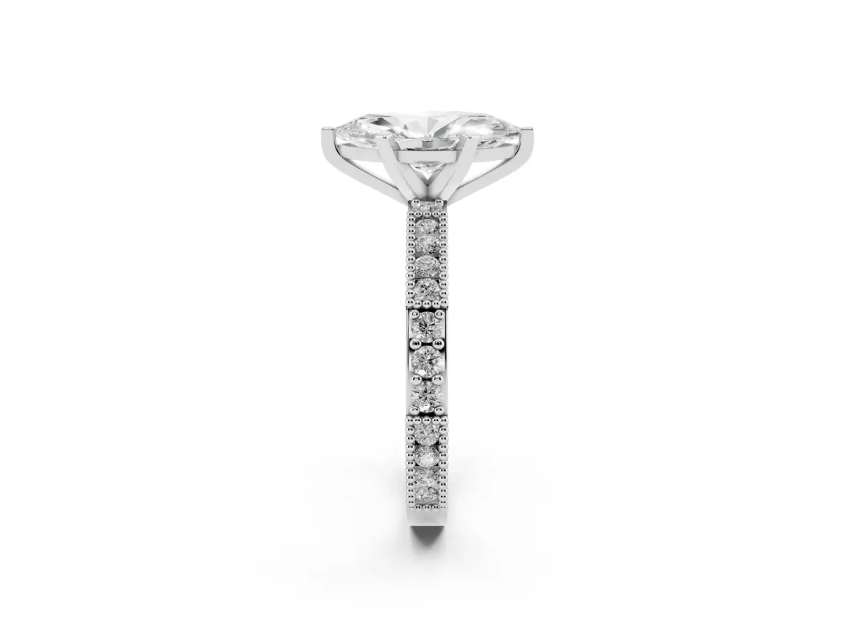 Marquise Cut Solitaire with Pavé Band and Four-Prong Setting Silver
