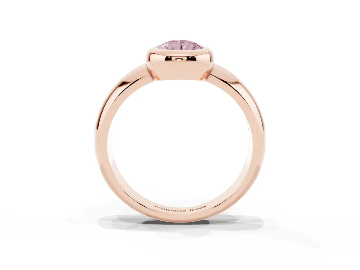 Fancy Pink Bezel Set Pear Cut Solitaire Ring with Wide Band Rose gold