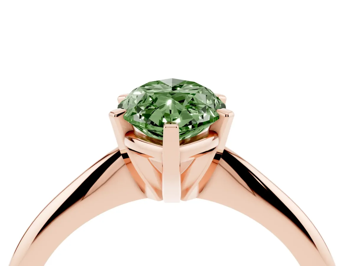 Fancy Green Marquise Cut Cut Solitaire Ring with Four-Prong Setting on a Classic Band Rose gold