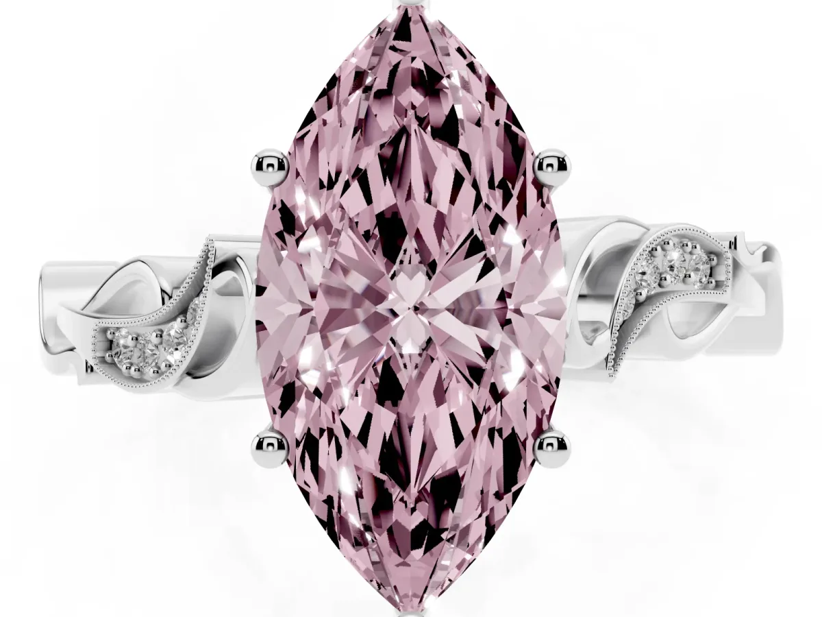 Fancy Pink Marquise Cut Solitaire Vine Band with Milgrain Prong Setting Silver