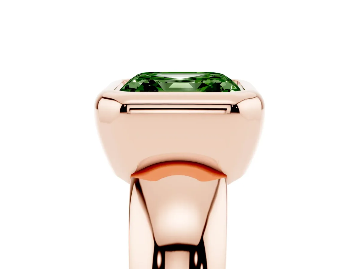 Fancy Green Bezel Set Asscher Cut Solitaire Ring with Wide Band Rose gold