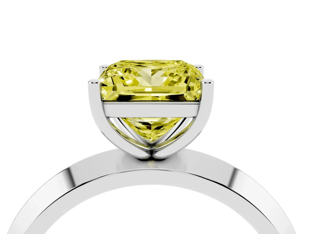 Fancy Yellow Princess Cut Cut Solitaire Engagement Ring with Flat Band and Four-Prong Setting Platinum