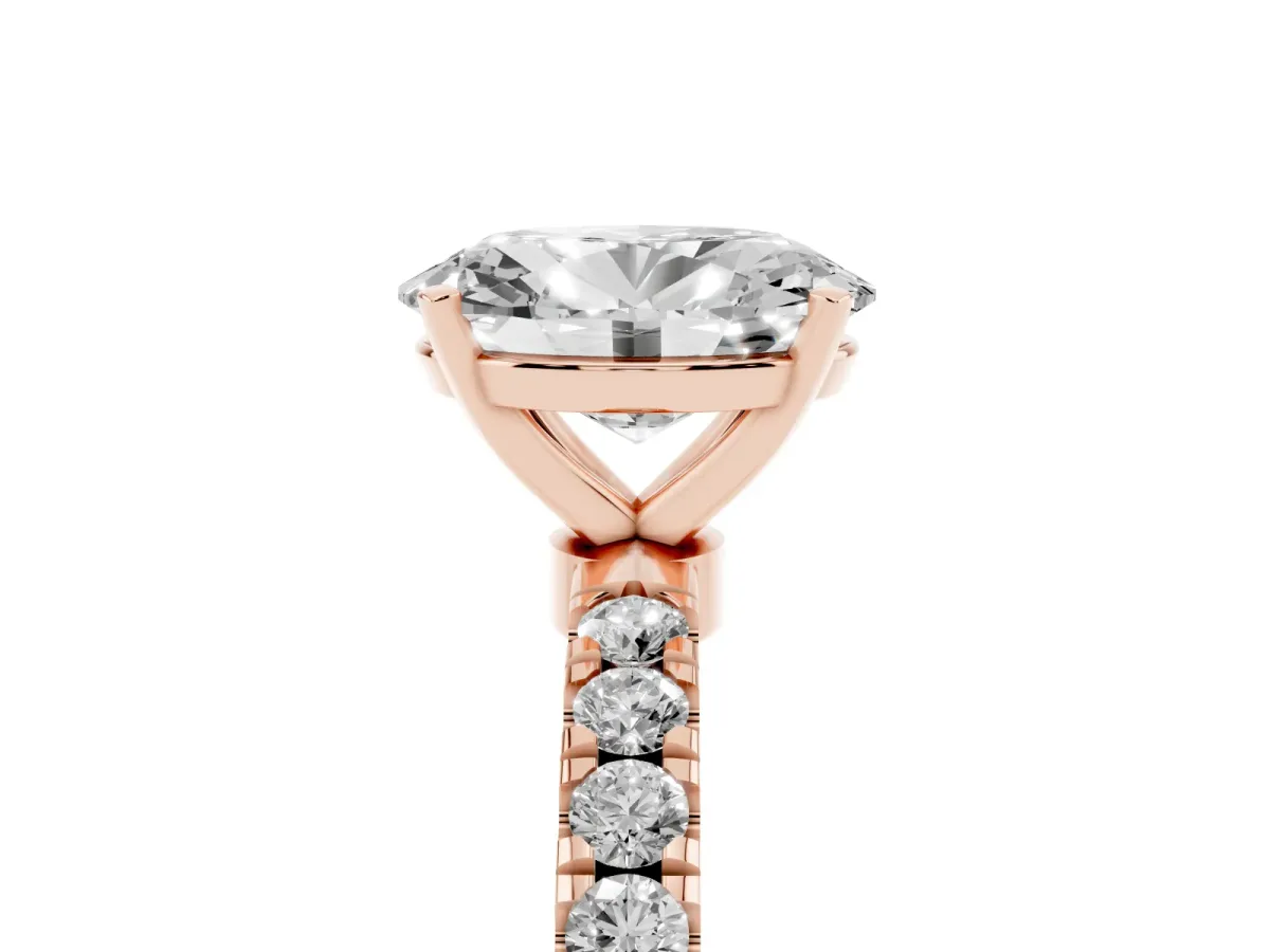 Oval Cut Diamond Solitaire Ring with Pavé Accents and Four-Prong Setting Rose gold