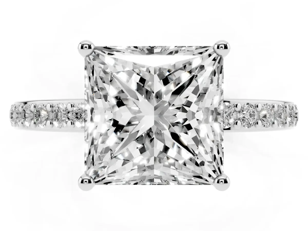 Princess Cut Cut Diamond Pavé Band Ring with Four-Prong Setting Platinum