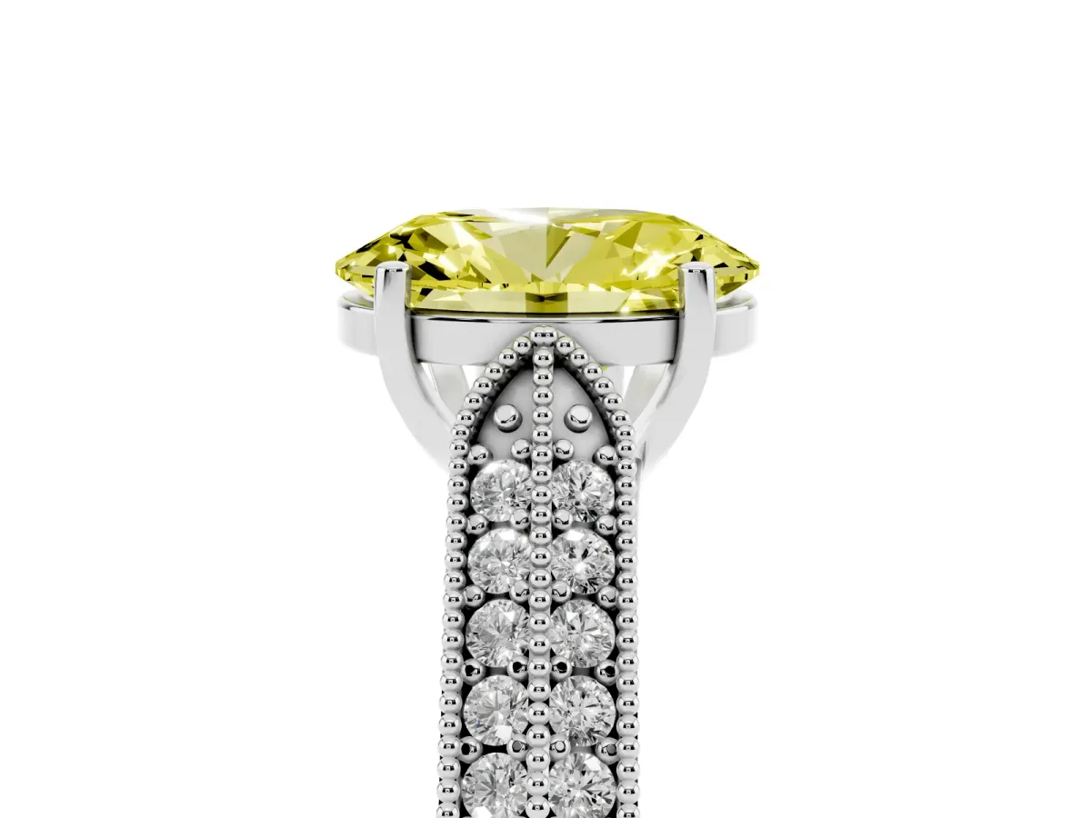 Fancy Yellow Oval Cut Cut Pave Split Shank Engagement Ring with Four-Prong Setting White gold