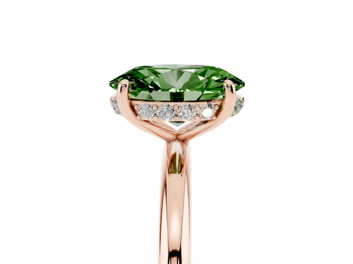 Fancy Green Oval Cut Solitaire Diamond Ring with a Classic Band and Four-Prong Setting Rose gold