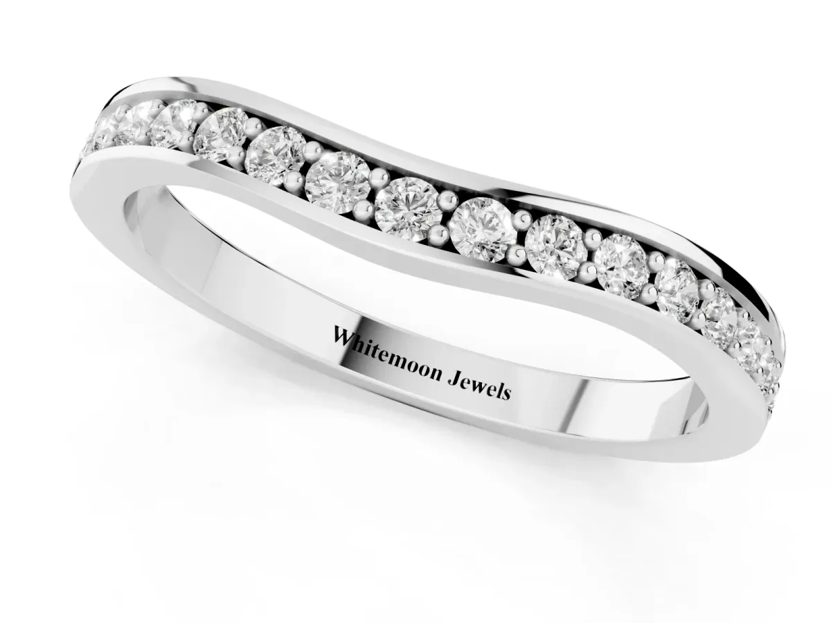 Diamond Pavé Round Cut Curved Band with Channel Setting Silver
