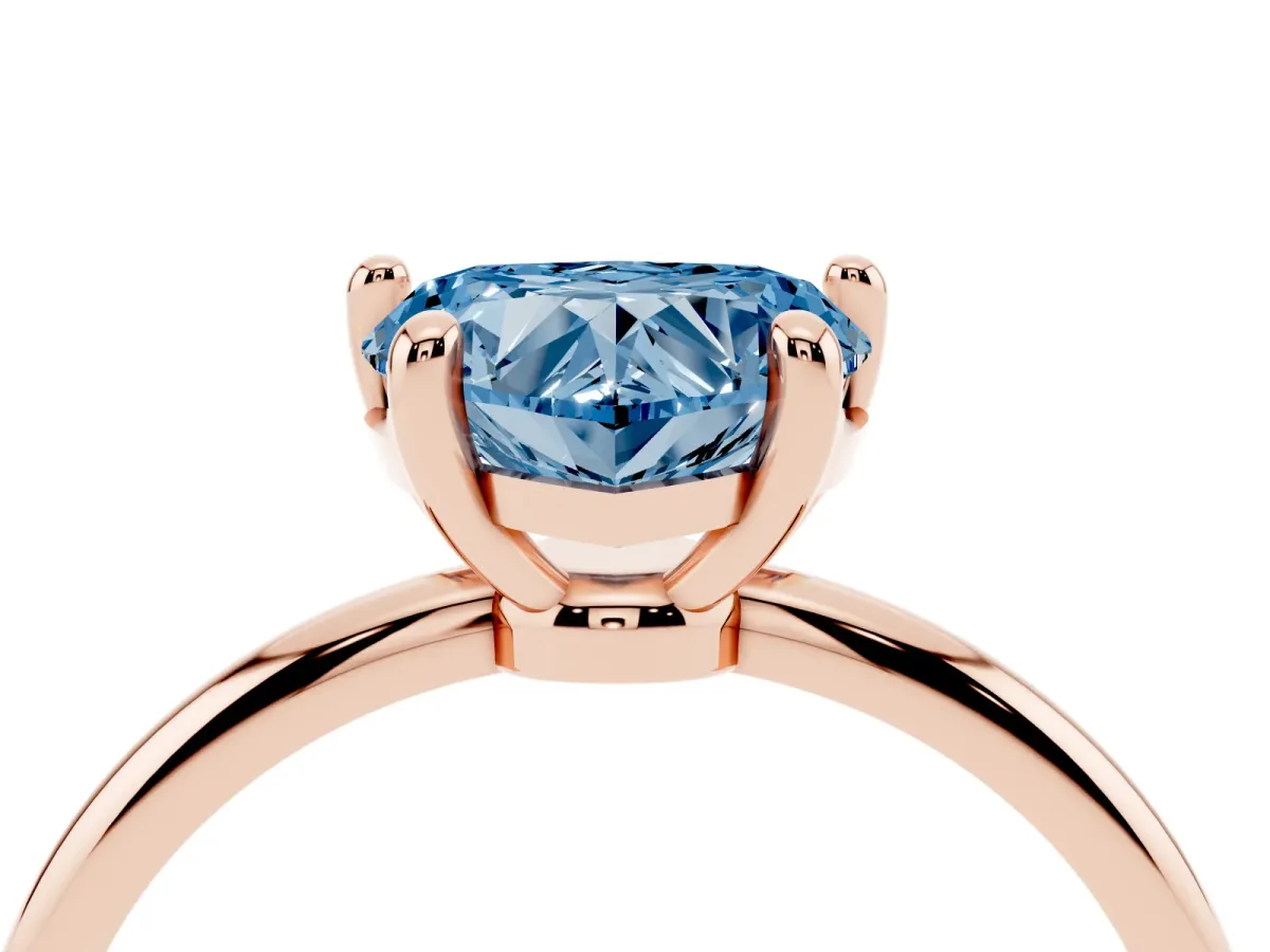 Fancy Blue Heart Cut Solitaire Diamond Ring with 4-Prong Setting on a Classic Band Rose gold