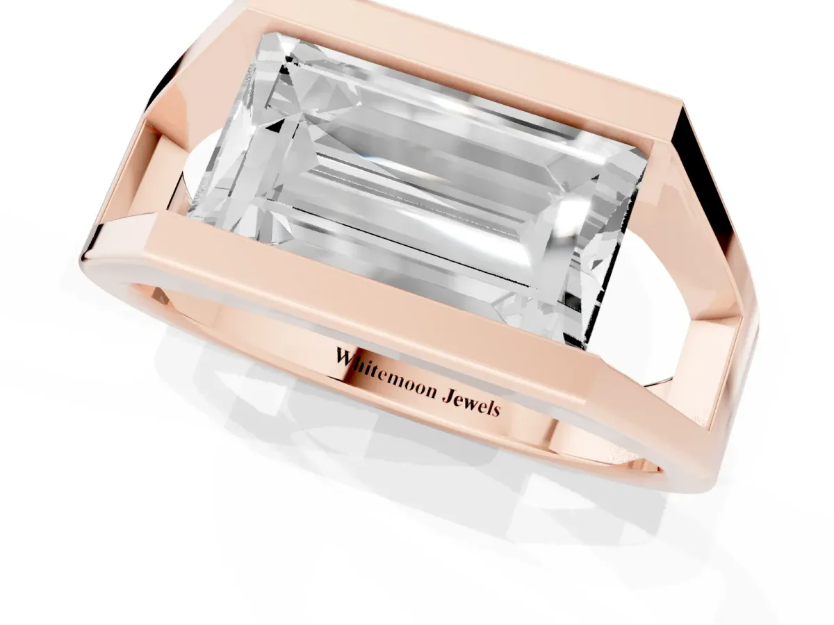 Baguette Diamond Geometric Solitaire Ring Rose gold