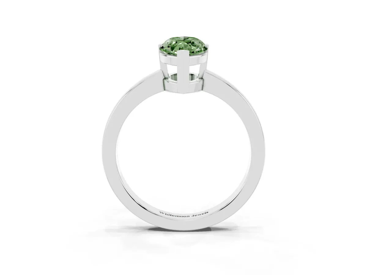 Fancy Green Marquise Cut Cut Solitaire Ring with Four-Prong Setting and Classic Band Silver