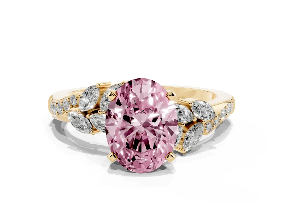Fancy Pink Oval Cut Solitaire Marquise Twist Band with Six-Prong Setting Yellow gold