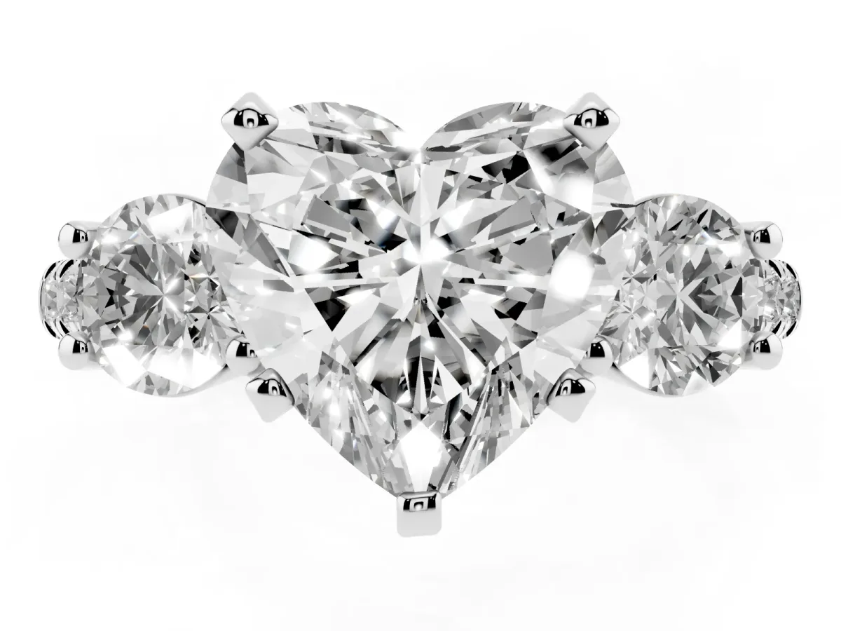 Three-Stone Heart Cut Diamond Pavé Band with Four-Prong Setting Platinum