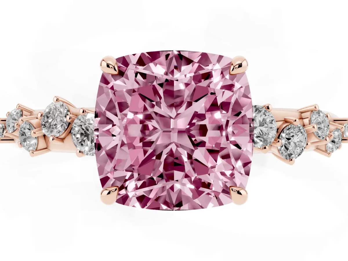 Fancy Pink Cushion Cut Diamond Cluster Prong-Set Solitaire Ring Rose gold