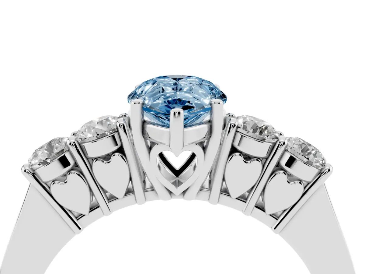 Fancy Blue Pear Cut Cut Diamond Five-Stone Prong Set White Gold Ring Silver