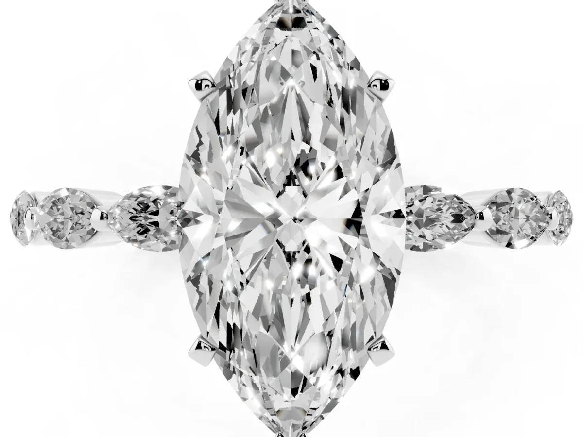 Marquise Cut Diamond Ring with Marquise Side Stones and Prong Setting Platinum