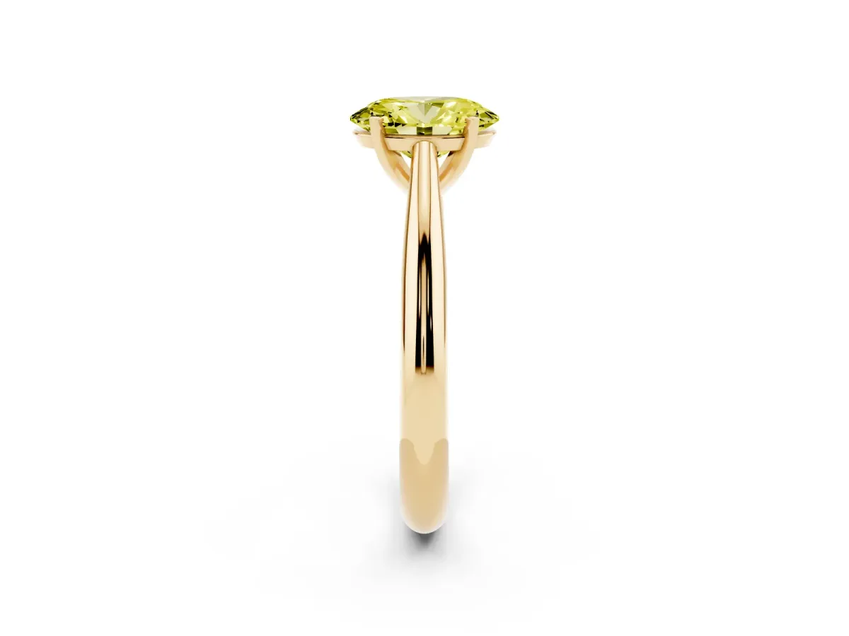 Fancy Yellow Oval Cut Diamond Solitaire Engagement Ring with Cathedral Setting and Four-Prong Mount Yellow gold