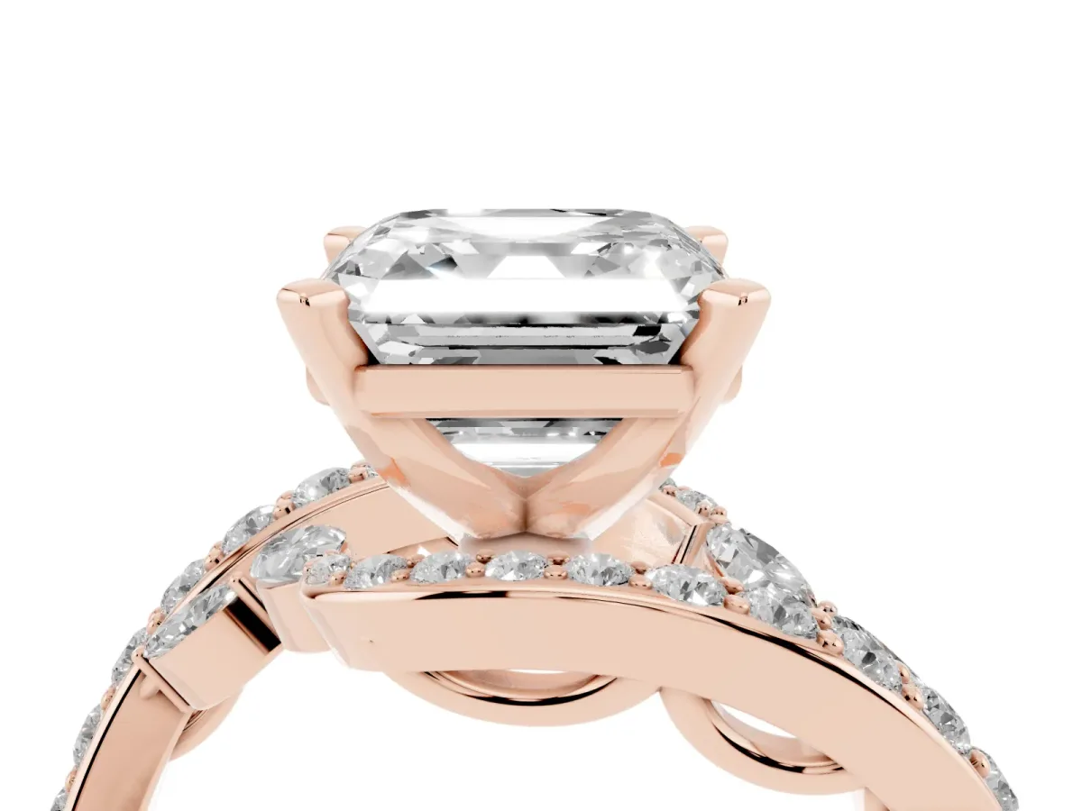 Asscher Cut Solitaire with Pavé Twist Band and Four-Prong Setting Rose gold