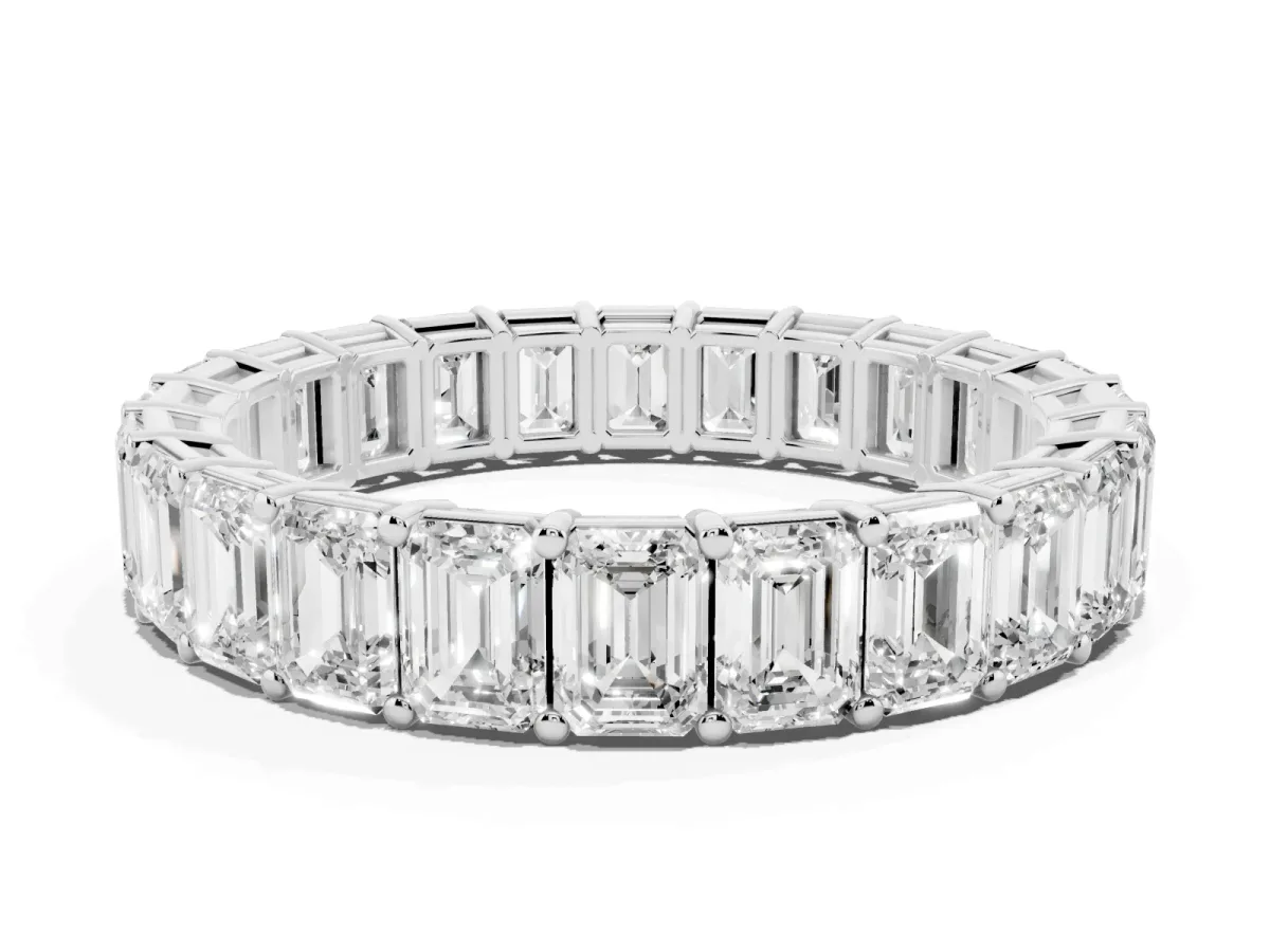Emerald Cut Diamond Eternity Band with Shared Prong Setting Platinum