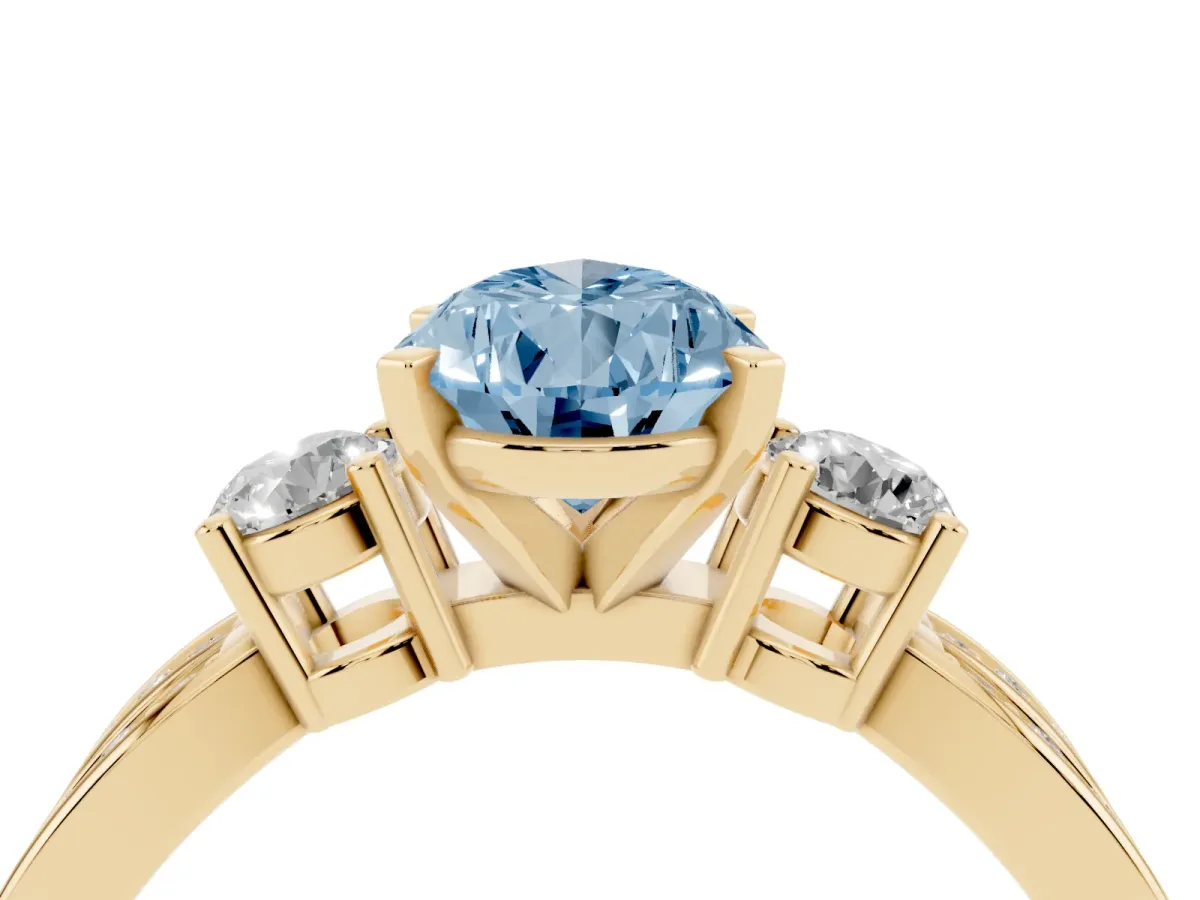 Fancy Blue Three-Stone Pear Cut Cut Diamond Twist Band with Prong Setting Yellow gold