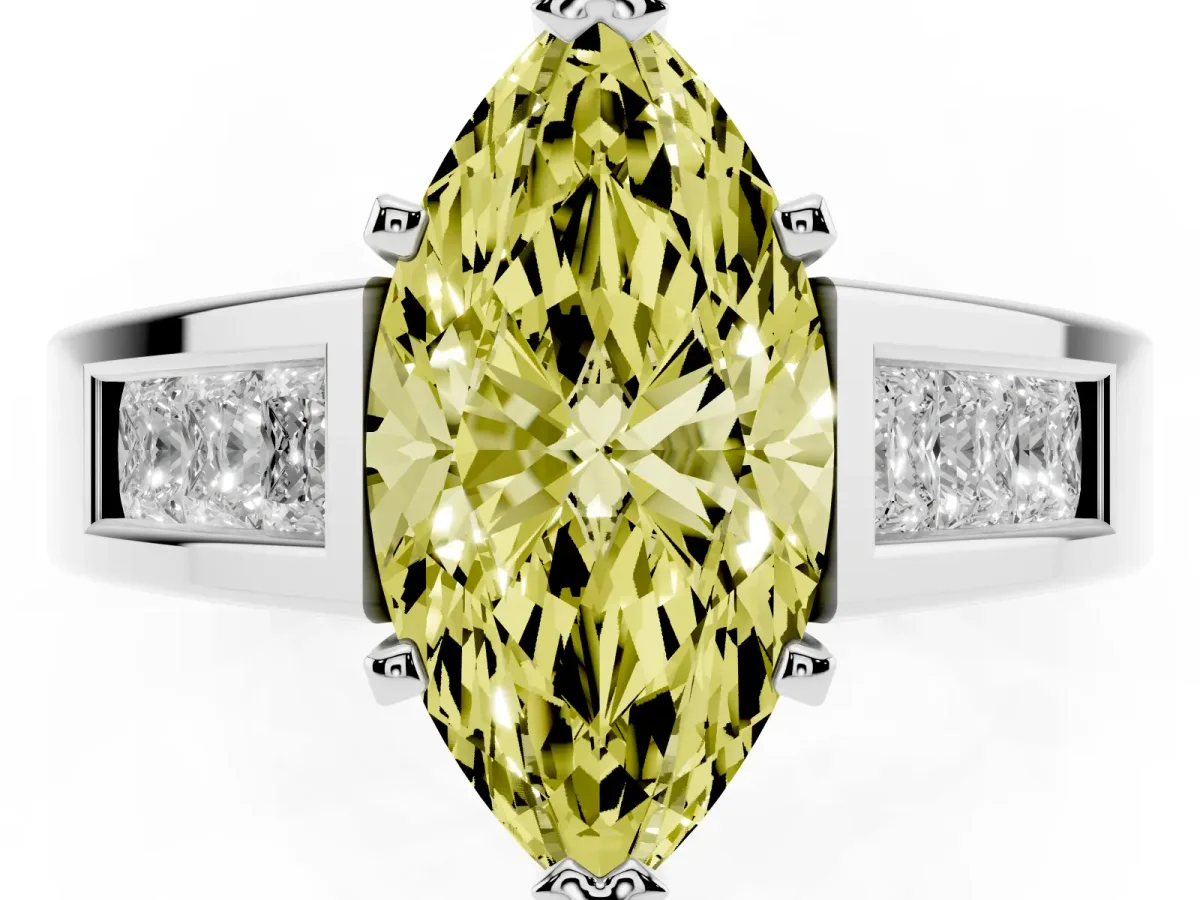 Fancy Yellow Marquise Cut Cut Channel Set Solitaire Ring with Four-Prong Setting Silver