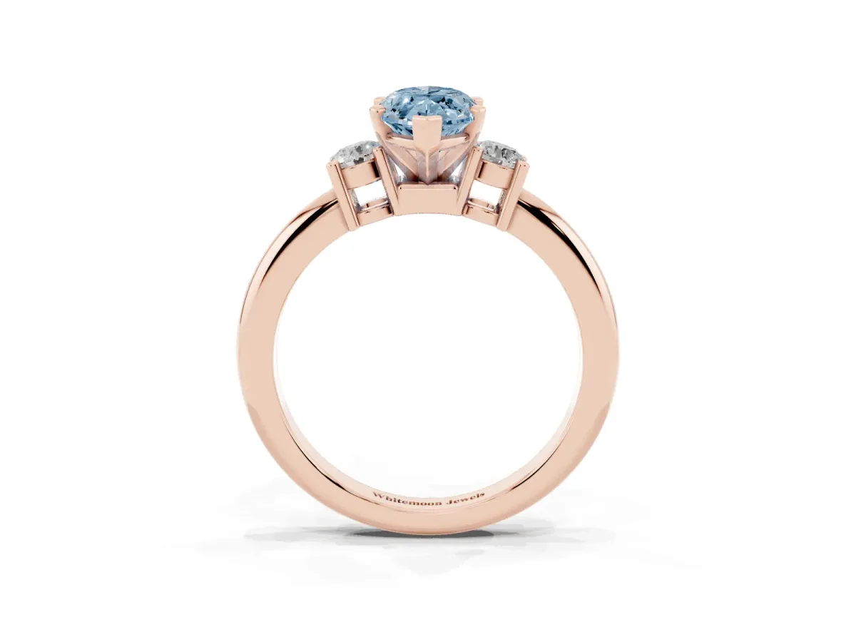 Fancy Blue Three-Stone Marquise Cut Cut Diamond Solitaire with Prong Setting and Classic Band Rose gold