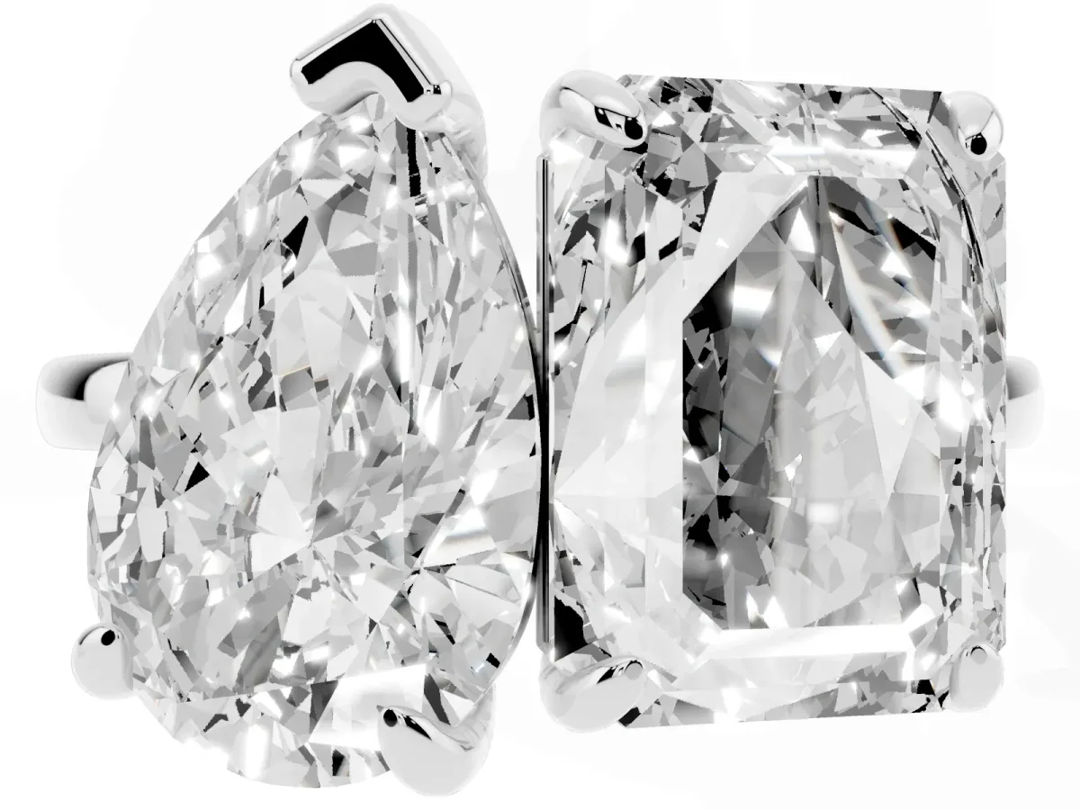 Pear and Radiant Toi Moi Ring with Prong Setting and Plain Band Silver