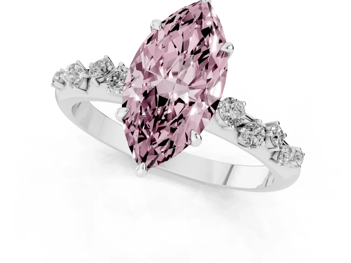 Fancy Pink Marquise Cut Diamond Cluster Prong-Set Solitaire Ring Silver