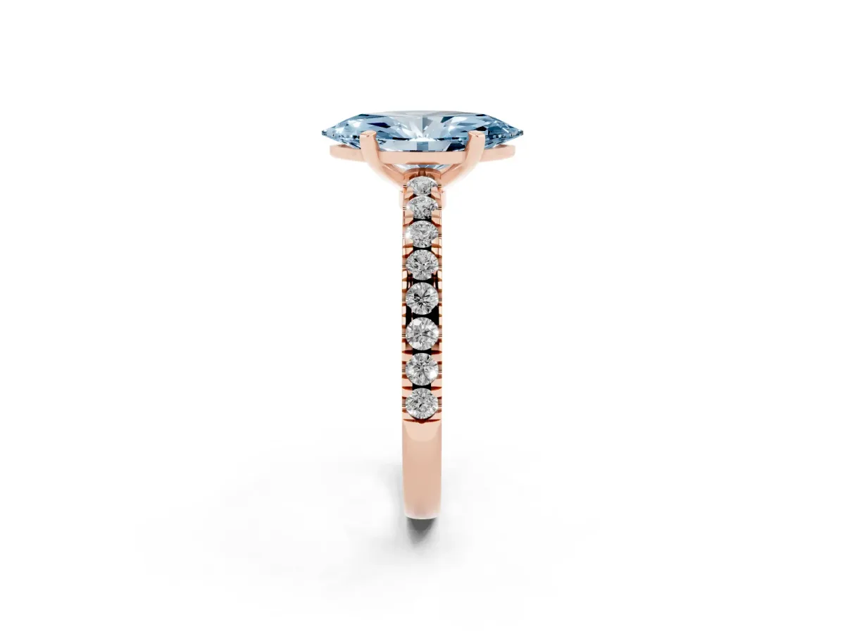 Fancy Blue Marquise Cut Solitaire Diamond with Pavé Band and Four-Prong Setting Rose gold