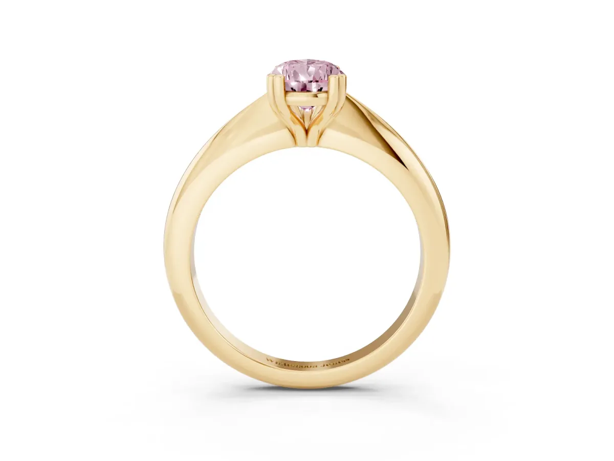 Fancy Pink Pear Cut Cut Solitaire Engagement Ring with Tapered Band and Four-Prong Setting Yellow gold