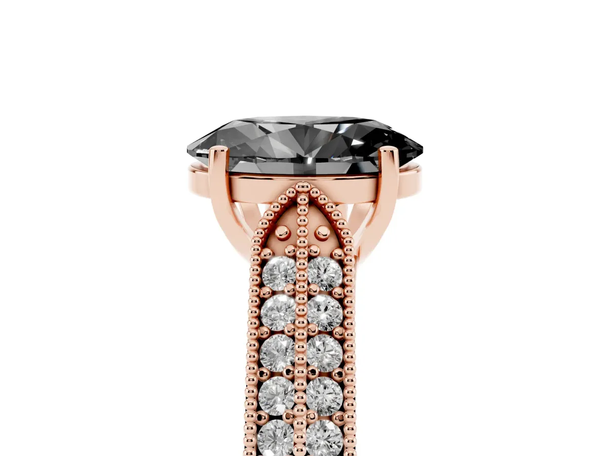 Fancy Black Oval Cut Cut Pave Split Shank Engagement Ring with Four-Prong Setting Rose gold