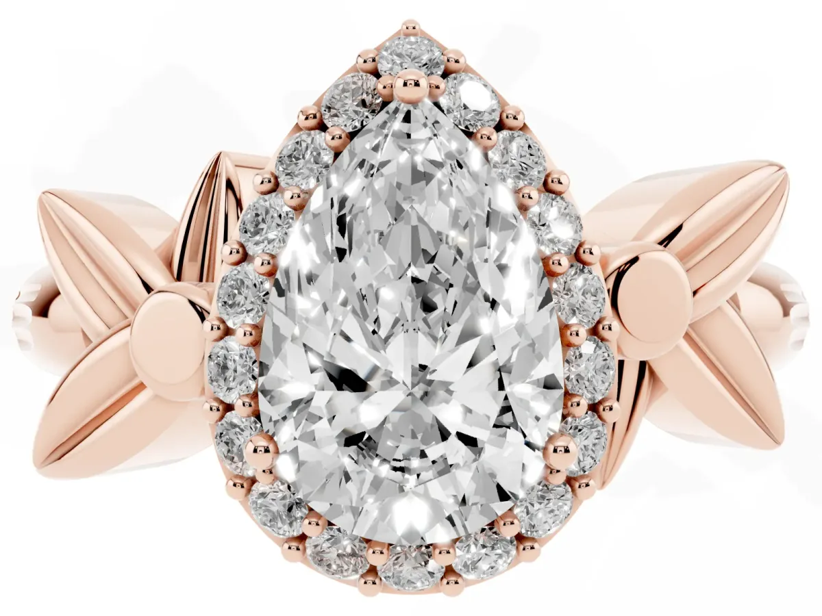 Pear Cut Halo Diamond Floral Band with Four-Prong Setting Rose gold