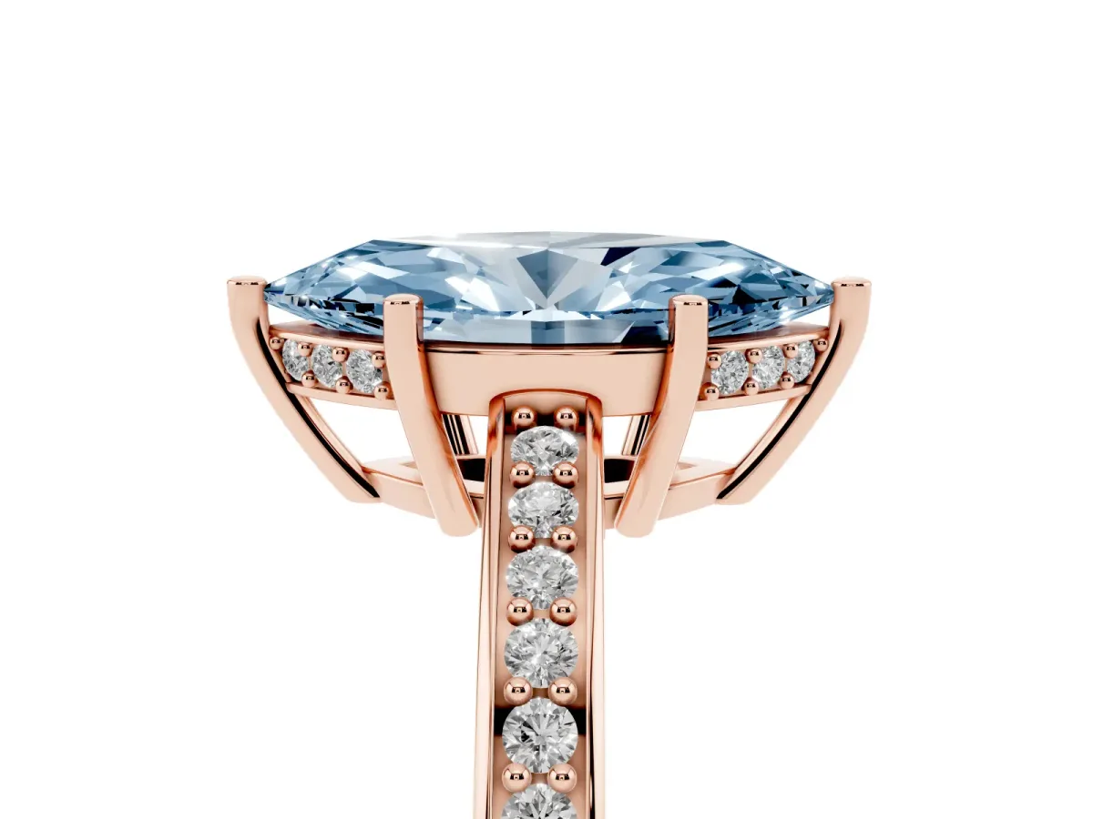Fancy Blue Marquise Cut Solitaire Pavé Band Prong Setting Ring Rose gold