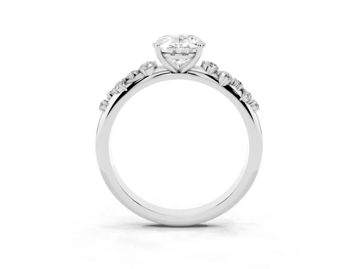 Oval Cut Diamond Cluster Prong-Set Solitaire Ring Silver