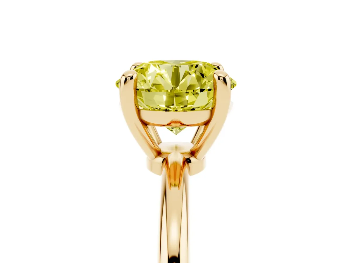 Fancy Yellow Round Cut Solitaire Diamond Ring with 4-Prong Setting on a Classic Band Yellow gold