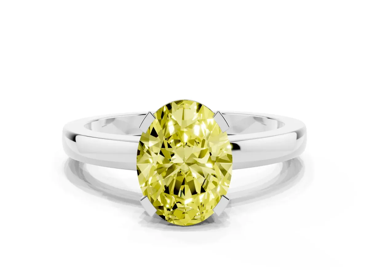 Fancy Yellow Oval Cut Cut Solitaire Ring with Four-Prong Setting and Classic Band Silver
